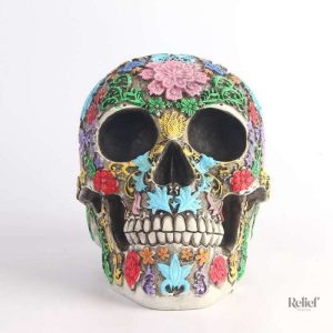 Statue crâne colorée, art mexicain, 19 cm