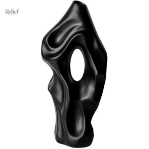 Vase abstrait céramique noir 36 cm, design élégant