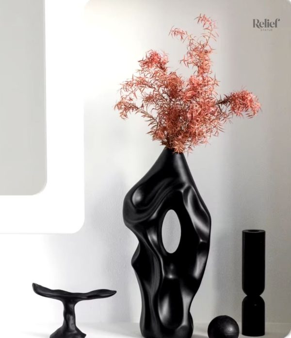 Statue moderne en céramique, vase noir 36 cm