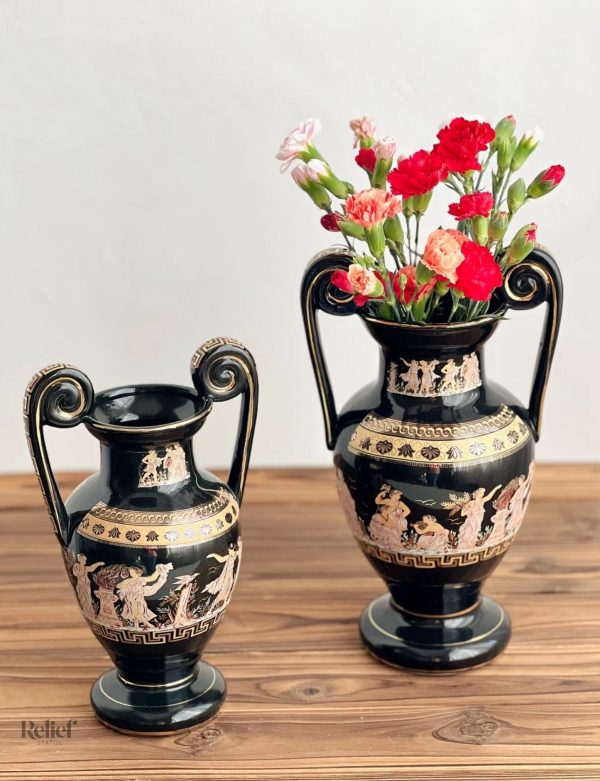 Décoration intérieure : vase amphore 26 cm peint à la main