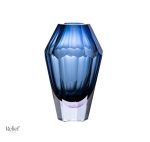 Vase bleu en verre en forme de diamant, 19 cm