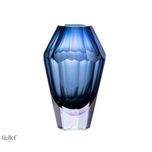 Vase bleu en verre en forme de diamant, 19 cm
