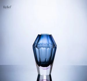 Vase en forme de diamant, couleur bleue, décoration moderne