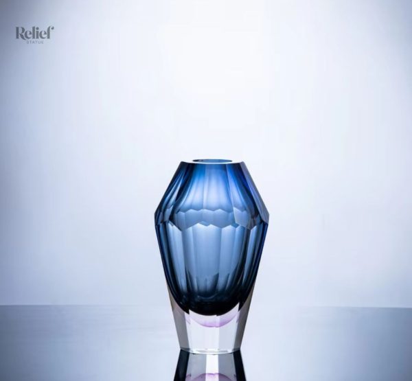 Vase en forme de diamant, couleur bleue, décoration moderne