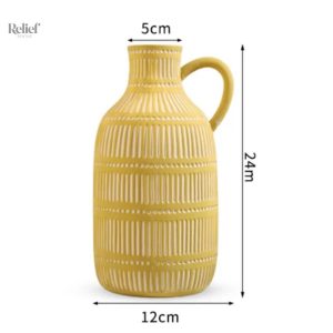Vase antique en céramique de couleur jaune, 24 cm de haut