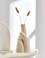 Vase céramique nordique beige 20 cm, élégance minimaliste