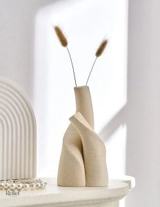 Vase céramique nordique beige 20 cm, élégance minimaliste