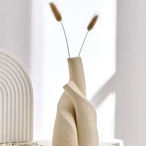 Vase céramique nordique beige 20 cm, élégance minimaliste