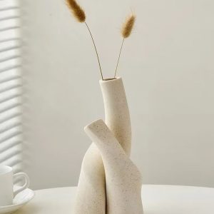 Vase décoratif beige en céramique, style scandinave raffiné