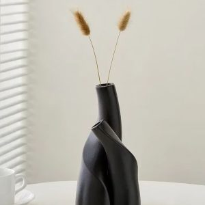 Vase nordique noir en céramique de 20 cm, design élégant