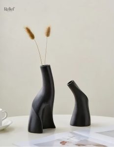 Céramique noir, vase nordique, 20 cm, décoration moderne